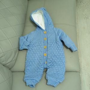 Baby Blue Knit Sherpa Footsie Hooded Jumpsuit